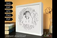 3D dog shadowbox svg template with layered male and female couple with dog design