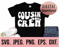Cousin Crew SVG - Big Cousin Squad Retro Wavy Vintage Cousin Product Image 2