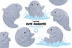 Cute manatee Dugong Sea cow Clipart Sea life PNG Vector Product Image 1