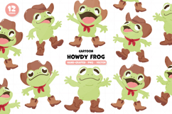 Howdy Frog Clipart Cute Cowboy Animals Cartoon Frog Product Image 1