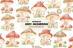 Fairy Mushroom house Watercolor Clipart PNG Vector Product Image 1