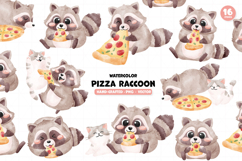 Cute Raccoon Pizza Party Kawaii Raccoon watercolor Product Image 1