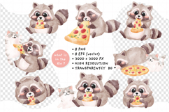 Cute Raccoon Pizza Party Kawaii Raccoon watercolor Product Image 2