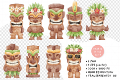 Watercolor Hawaii Tiki Wooden Statue PNG vector Product Image 2
