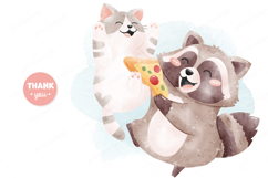 Cute Raccoon Pizza Party Kawaii Raccoon watercolor Product Image 3