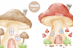 Fairy Mushroom house Watercolor Clipart PNG Vector Product Image 3