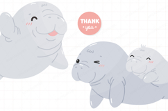 Cute manatee sea cow Clipart Sea life PNG Vector Product Image 3