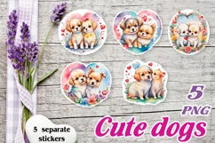 Cute Dogs 5 Stickers | Printable cutting PNG Product Image 1
