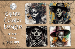 Witch Halloween Coaster Design, 4 PNG Product Image 1