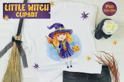 Little Witch Girl - watercolor clipart for sublimation Product Image 1