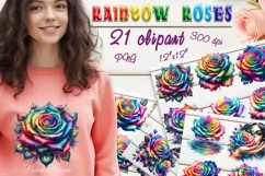 Watercolor Rainbow Roses Clipart| Flowers clip art PNG Product Image 1