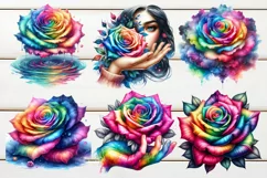 Watercolor Rainbow Roses Clipart| Flowers clip art PNG Product Image 2