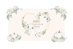 Elegant White Flower Greenery White Pumpkin Bundle Clipart Product Image 1