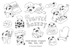 Hand Drawn Bakery Clipart, Pug Baking Doodles for Branding Product Image 1