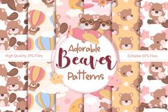 Cute Little Beaver Seamless Pattern Set Product Image 1