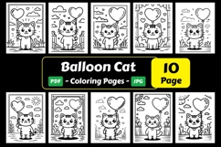 Balloon Cat Coloring Page Fun Product Image 1