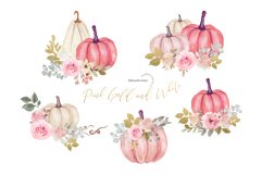Pink Gold White Pumpkin Bundle Clipart, Fall Autumn Pumpkin Product Image 3