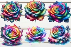 Watercolor Rainbow Roses Clipart| Flowers clip art PNG Product Image 3