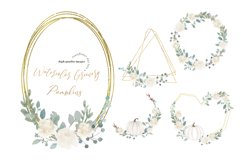 Elegant White Flower Greenery White Pumpkin Bundle Clipart Product Image 2