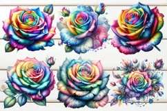 Watercolor Rainbow Roses Clipart| Flowers clip art PNG Product Image 4