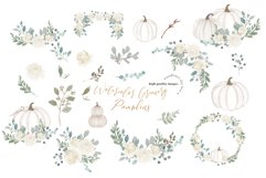Elegant White Flower Greenery White Pumpkin Bundle Clipart Product Image 3