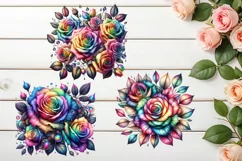 Watercolor Rainbow Roses Clipart| Flowers clip art PNG Product Image 5