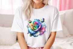 Watercolor Rainbow Roses Clipart| Flowers clip art PNG Product Image 6