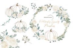 Elegant White Flower Greenery White Pumpkin Bundle Clipart Product Image 6
