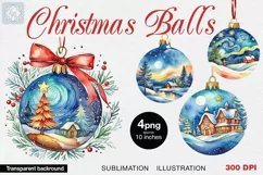 Watercolor Christmas baubles 4 PNG sublimation Product Image 1
