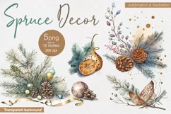 Spruce Decor 5 Watercolor Cliparts PNG sublimation Product Image 1