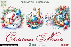Christmas Music Watercolor PNG sublimation Product Image 1