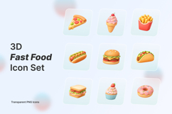 3D Fast Food Icon Set Cute Pastel Food Icons Product Image 1