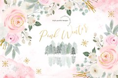 Elegant Winter Pink Floral Clipart, Winter Snowflakes Product Image 1