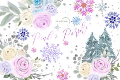 Winter Blue Pink &amp; Purple Floral Clipart Product Image 1