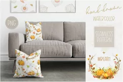 Autumn wreath with pumpkins and seamless pattern Product Image 1