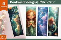 Nice bookmark for girls Cute red haired mermaid bookmark PNG Product Image 1
