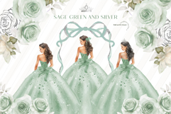 Sage Green &amp; Silver Dresses Clipart, Sage Green Quinceañera Product Image 1