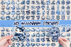 Blue Halloween Stickers Printable BUNDLE | Spooky season PNG Product Image 1