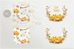 Autumn wreath with pumpkins and seamless pattern Product Image 2