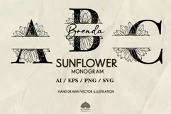 Sunflower Monogram Letters SVG PNG EPS Product Image 1