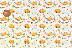 Autumn wreath with pumpkins and seamless pattern Product Image 3