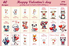 Cute Valentines day greeting card BUNDLE | Retro animals png Product Image 1