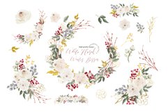 White Floral &amp; Winter Berries Clipart, Greenery Floral Frame Product Image 1