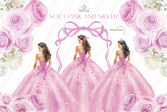 Soft Pink Silver Quinceañera Clipart, Soft Pink Princess Product Image 1