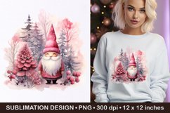 Watercolor Pink Christmas Gnome- Pink Christmas Clipart Product Image 1