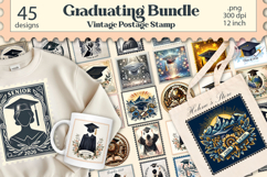 Graduate sublimation BUNDLE|Graduating vintage postage stamp Product Image 1