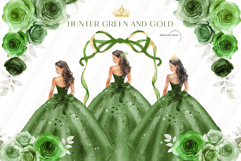 Hunter Green and Gold Princess Clipart, Green Quinceañera Product Image 1