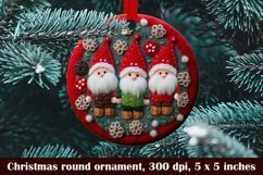 Christmas Round Ornament.Christmas Gnome Ornament.Embroided. Product Image 1