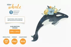 Killer whale watercolor clipart. Sea animal character design Product Image 1