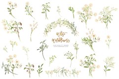 White Wildflowers watercolor clipart, greeting cards, Floral Product Image 2